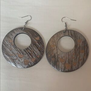 Heart Patterned Wooden Circle Earrings